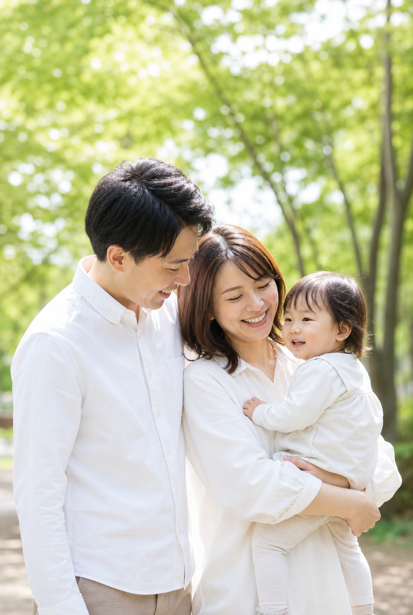公園で過ごす子育て世代の家族